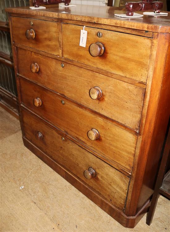 Victorian mahogany five-drawer chest with canted angles